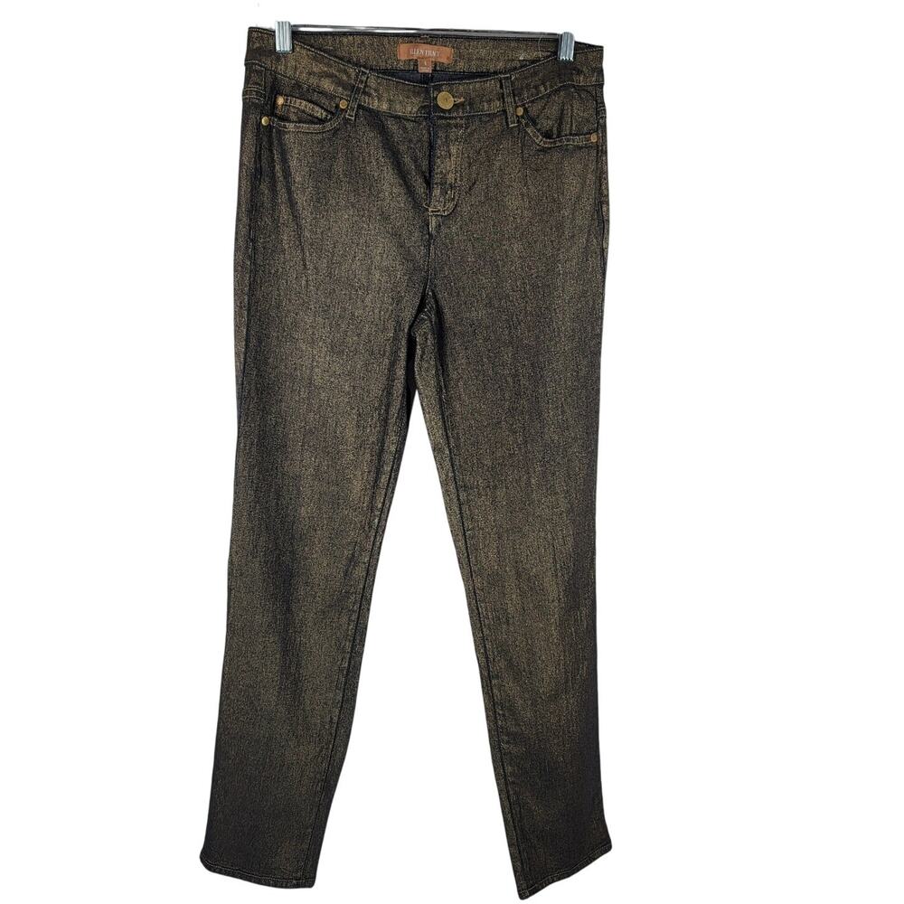 Ellen Tracy Black Metallic Gold Festive Holiday Night Out Jeans Women's 4
